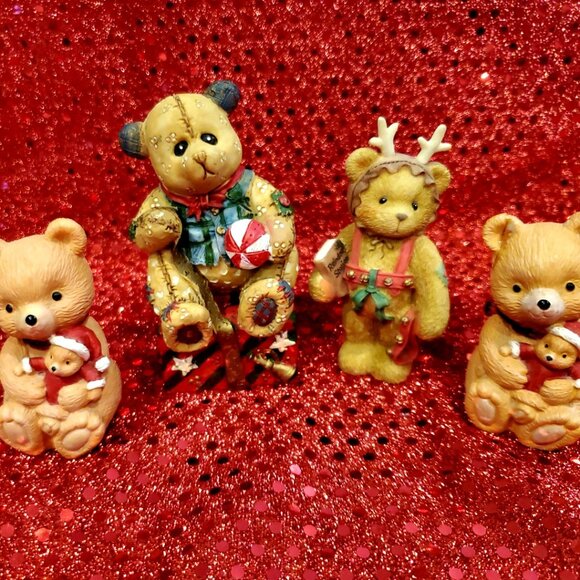 Lot 4 Teddy Bear Collectible Christmas Figurines incl. Cherished Teddies Rodney - Picture 1 of 6